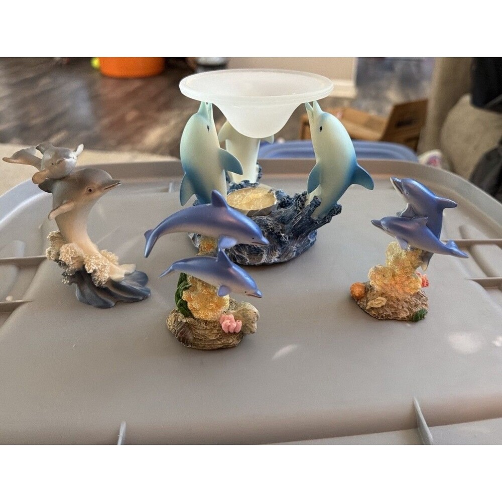 Lot Of 4 Vintage 90s Dolphin Figurines 3 Small And A Tea Light Wax Warmer